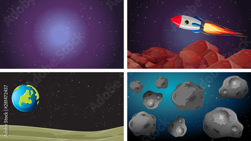 Set of different space scenes