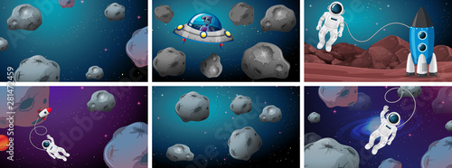 Set of astronaut and asteroid scene