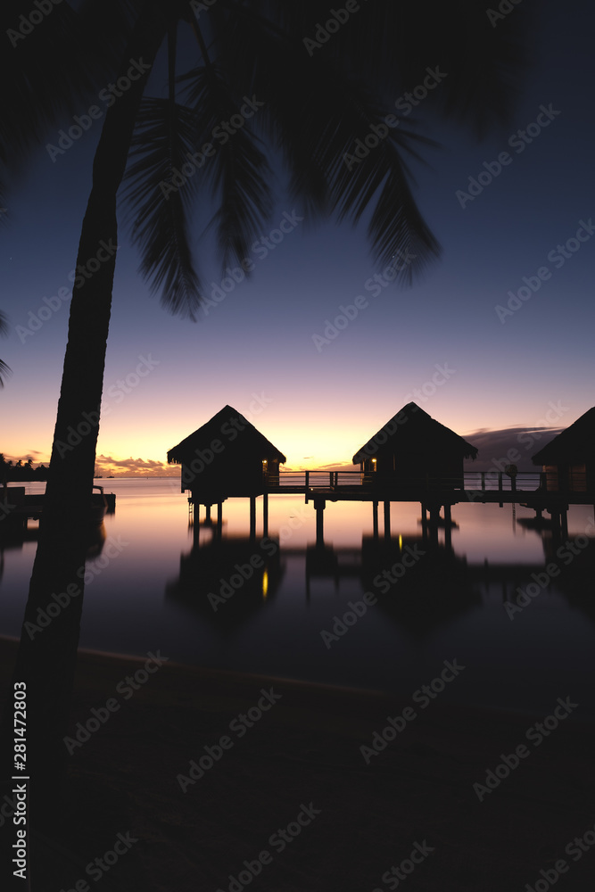 bungalows silhouette at sunset bungalows silhouette at sunset