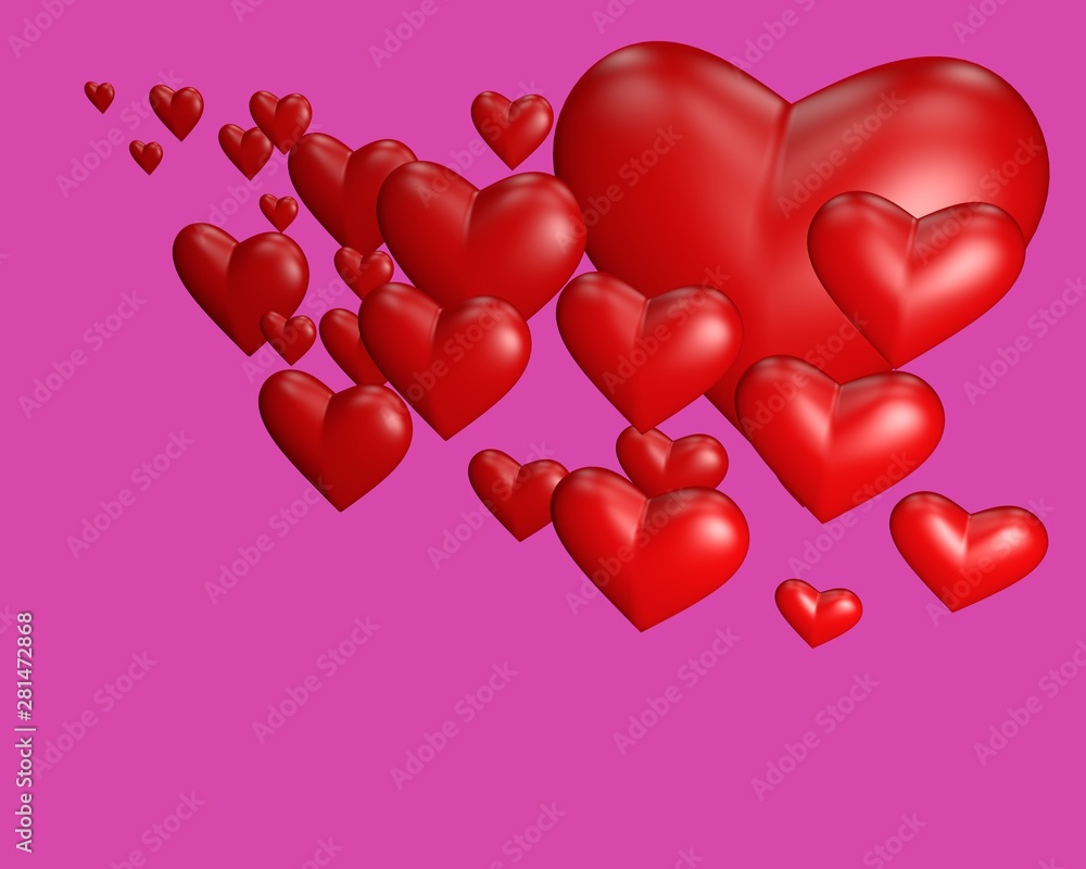 3D hearts on pink background
