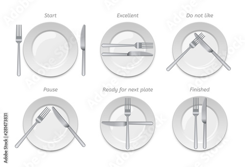 Dining etiquette, forks and knifes signals