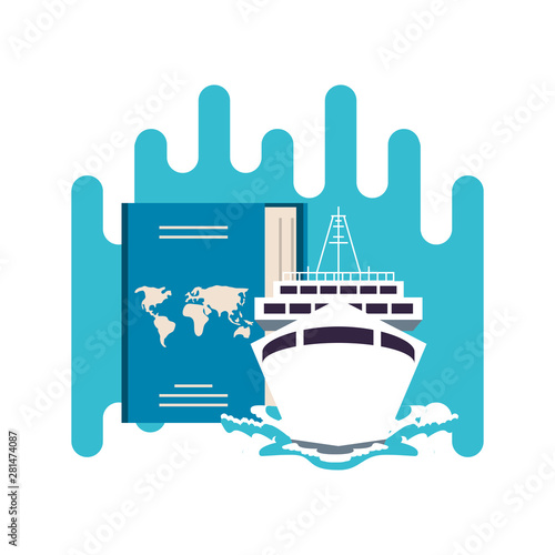 ship cruise boat with passport document