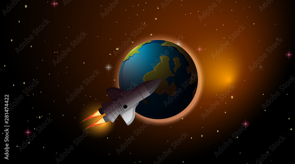 Rocket and earth scene Rocket and earth scene