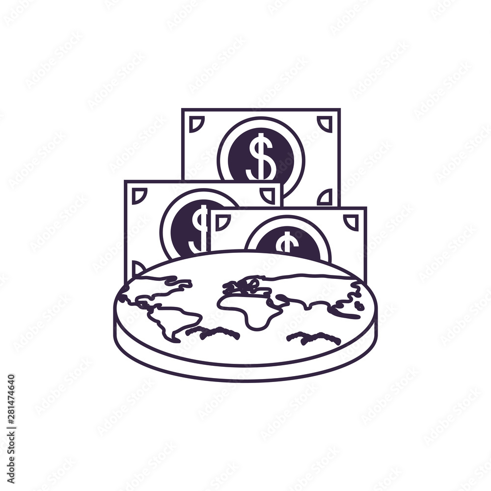 world planet earth with bills dollars world planet earth with bills dollars