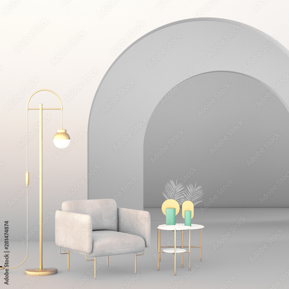 interior design for geometric concept design/ 3d illustration,3d