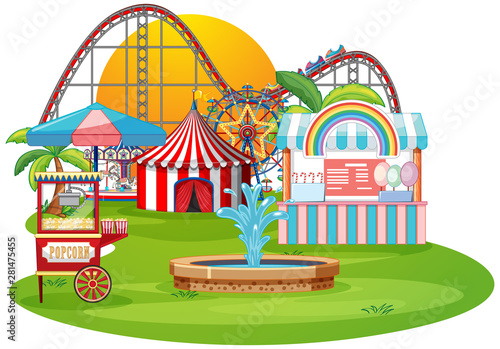 An outdoor funfair scene