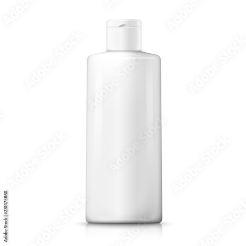Vector 3d realistic white plastic shampoo bottle. Mock-up for product package branding.