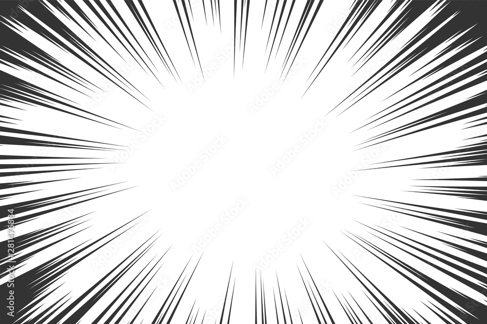 Plakat Comic book radial lines background. Manga speed frame. Explosion vector illustration. Star burst or sun rays abstract backdrop
