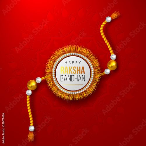 Happy Raksha Bandhan holiday background with decorated rakhi. Brother and sister celebration Rakhi festival. Vector illustration.