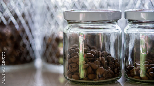 Roasted Coffee Beans In Glass Jar