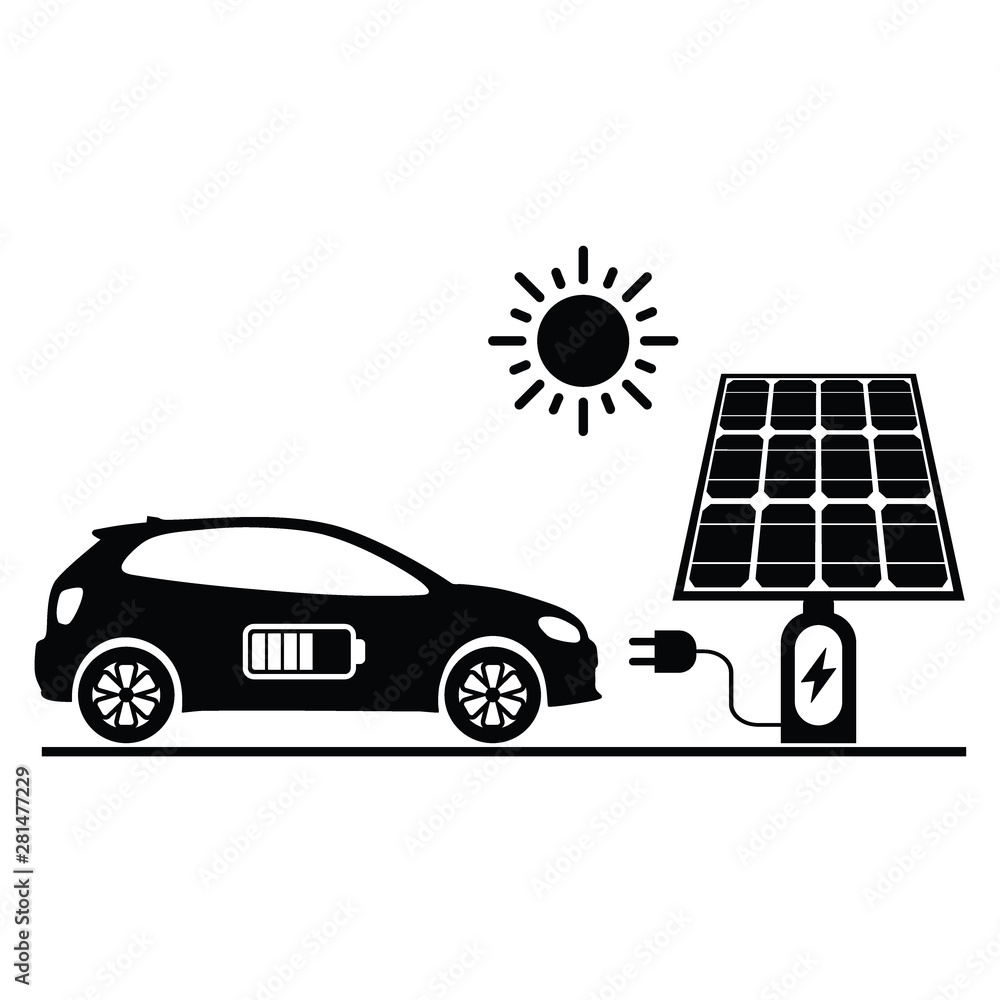 Electric vehicle with solar charging panel and plugable device