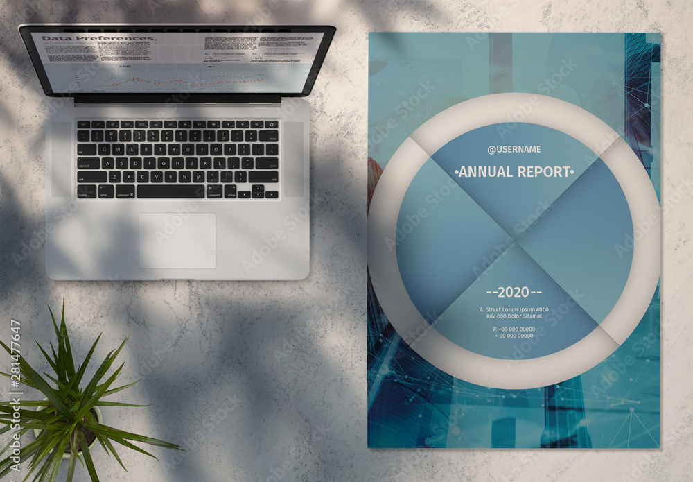 Annual Report Layout with Blue Accents Stock Template | Adobe Stock