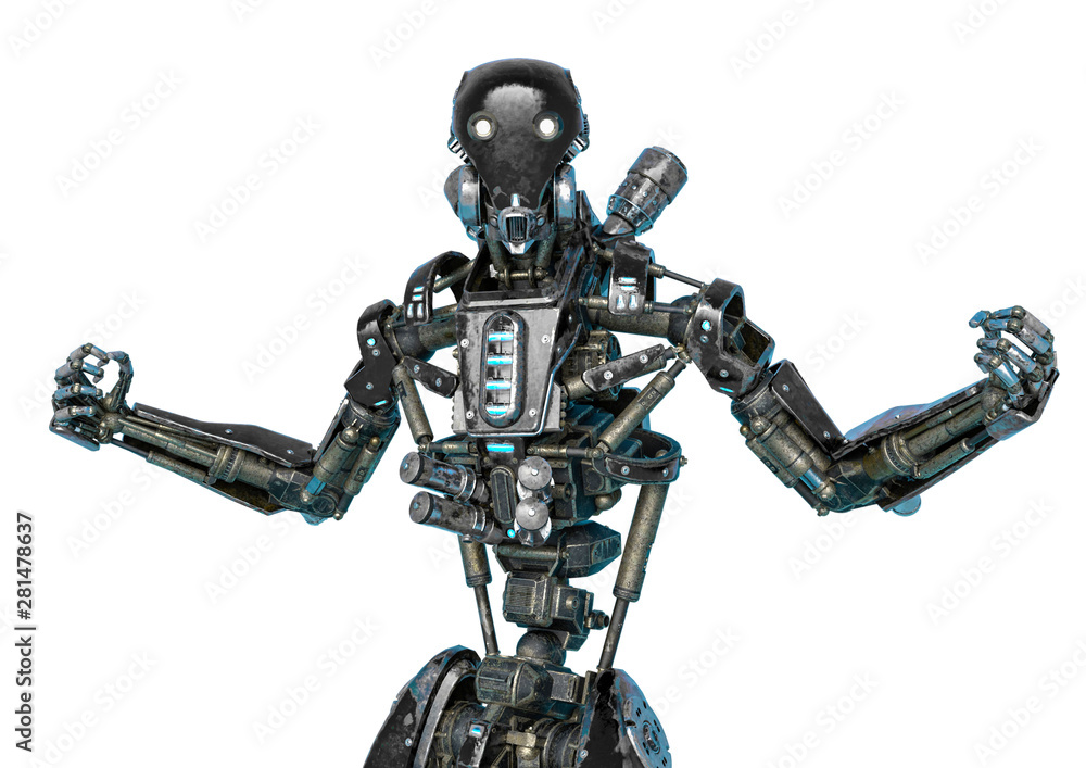 ninja robot feeling the power in a white backgroun ninja robot feeling the power in a white backgroun