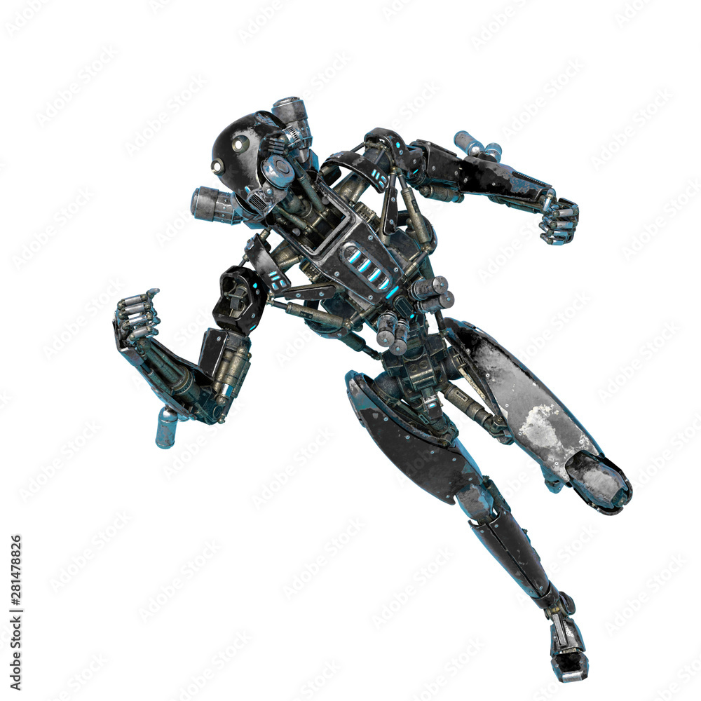 ninja robot in fast run in a white background ninja robot in fast run in a white background