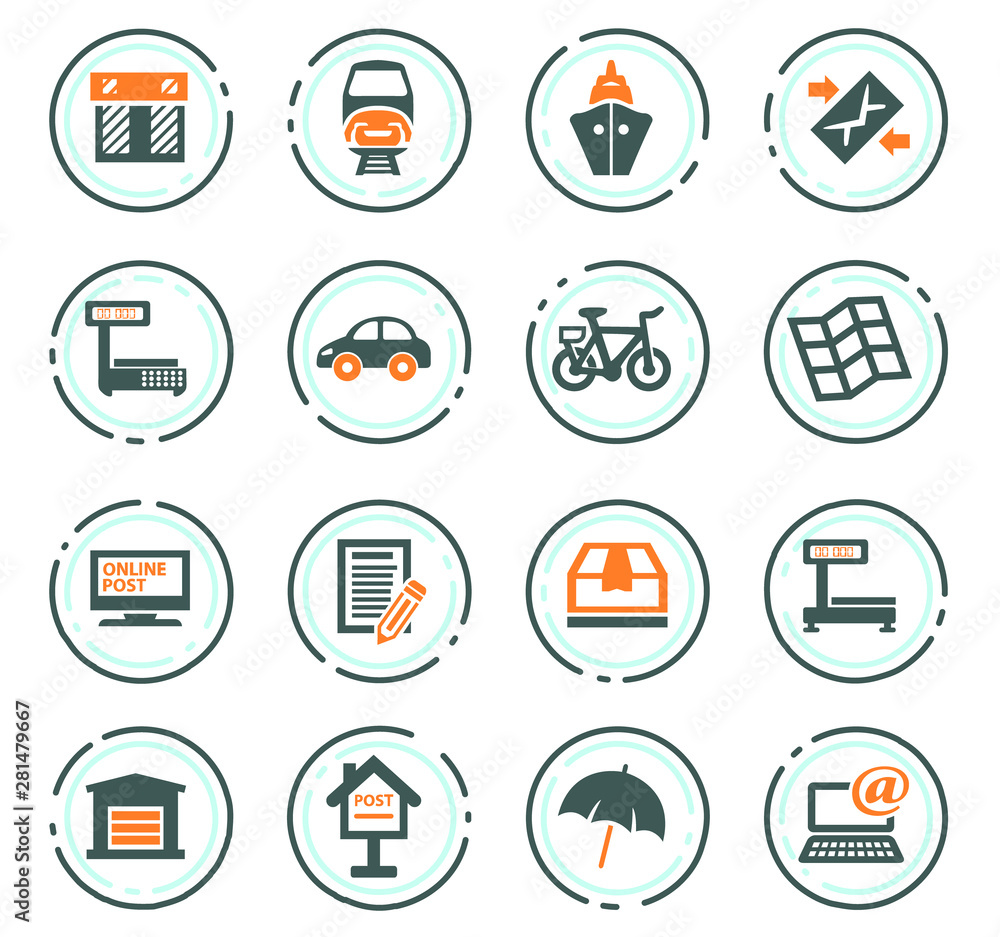 Post service icons set Post service icons set