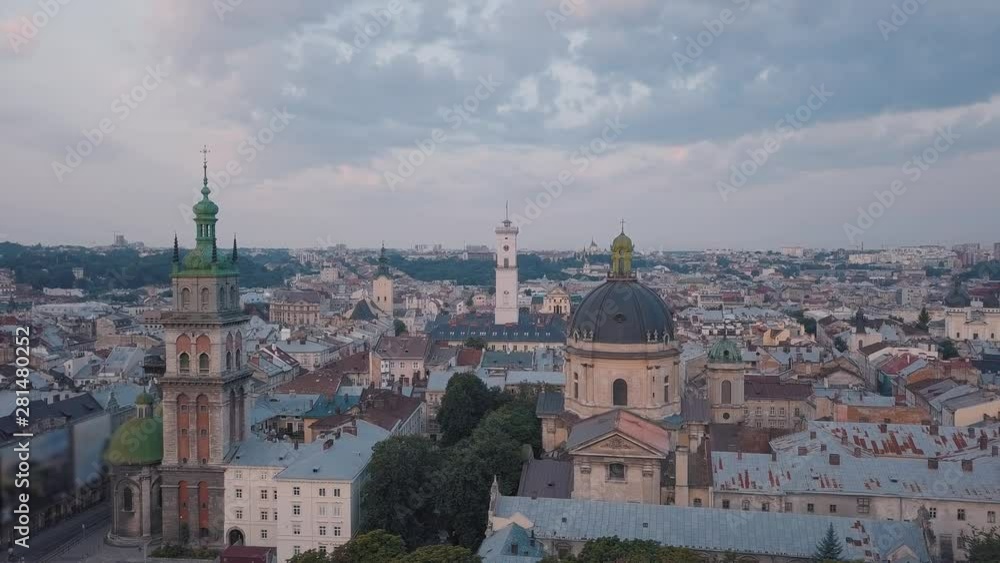 Aerial City Lviv, Ukraine. European City. Popular areas of the city. Town Hall Aerial City Lviv, Ukraine. European City. Popular areas of the city. Town Hall