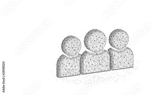 Group of people low poly design, development team abstract geometric image, users symbol wireframe mesh polygonal vector illustration made from points and lines on white background