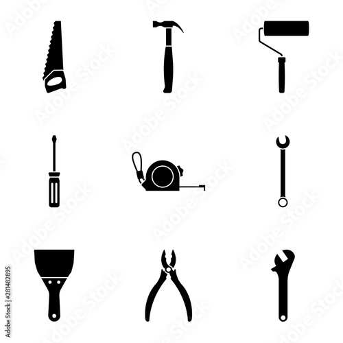 Set of construction tools. Black vecor set