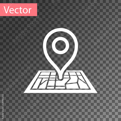 White Placeholder on map paper in perspective icon isolated on transparent background. Vector Illustration