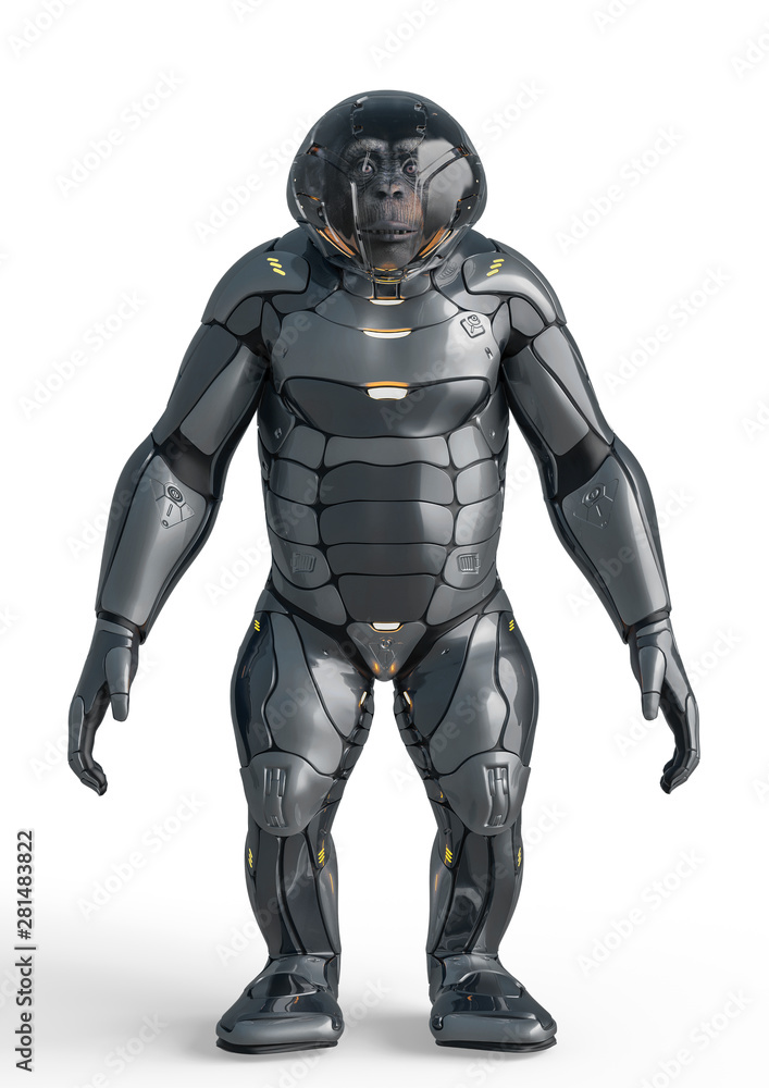 chimpanzee astronaut stand up in a white background chimpanzee astronaut stand up in a white background