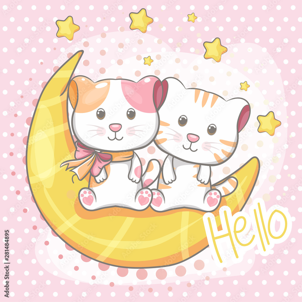 cute cat sitting on the moon illustration for kids