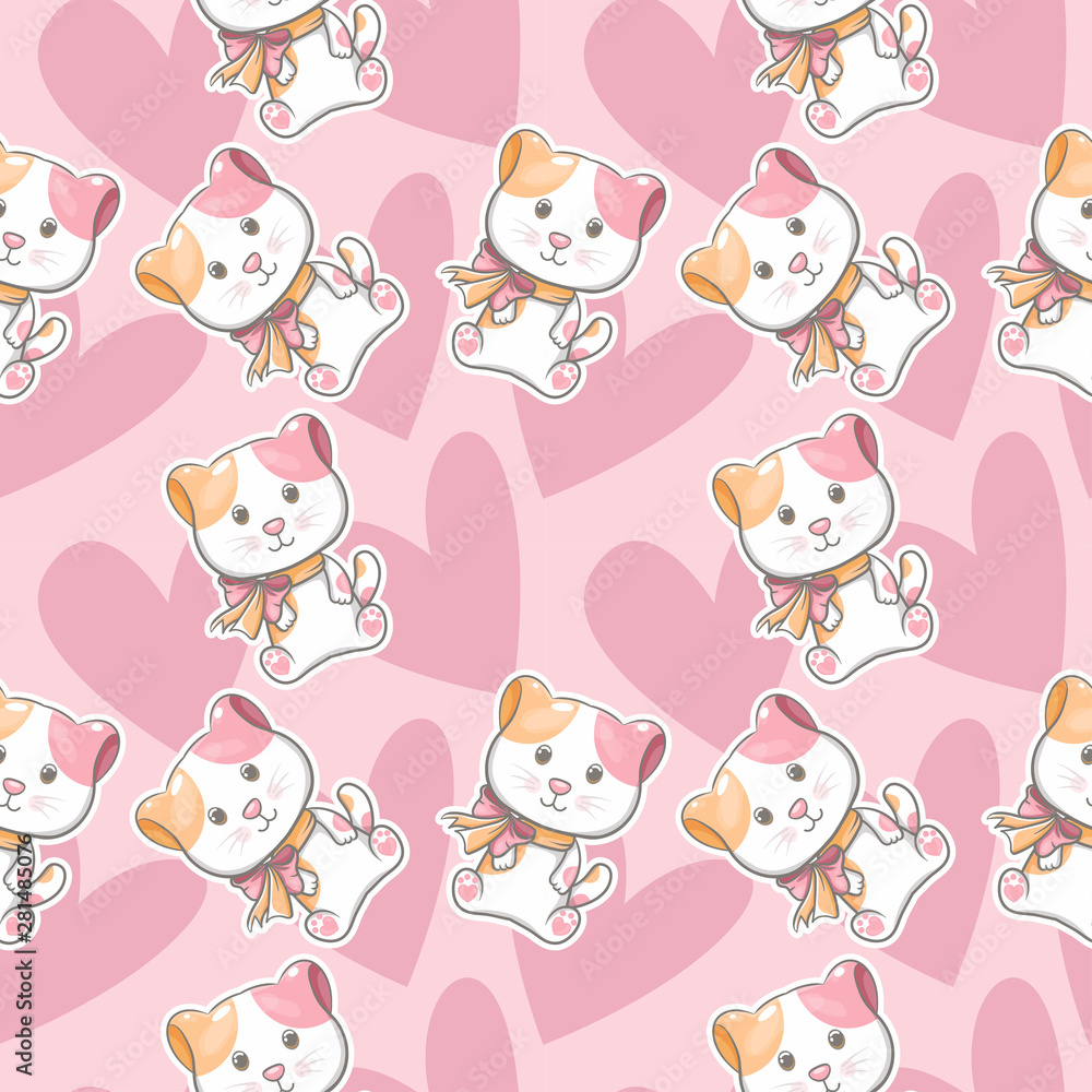 cute baby kitten with seamless pattern