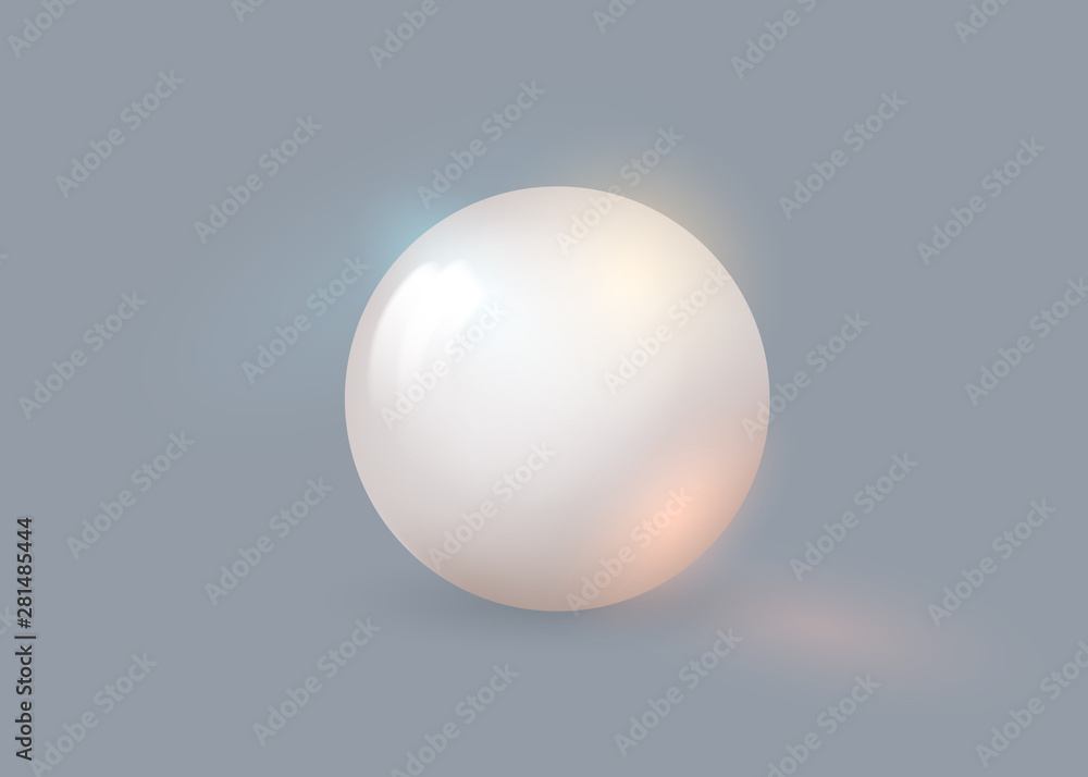 White pearl. White sphere on background. Abstract banner with white ball. Vector illustration, transparencies.