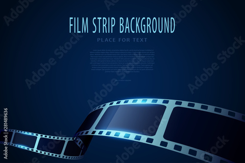 Modern cinema festival banner with stripe roll on blue background. Art design reel cinema filmstrip template for poster, brochure, tickets, leaflet. Movie time and entertainment concept