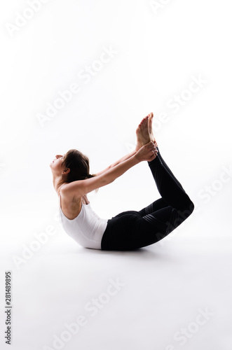 Fototapeta Naklejka Na Ścianę i Meble -  Yoga poses on white background, copy space