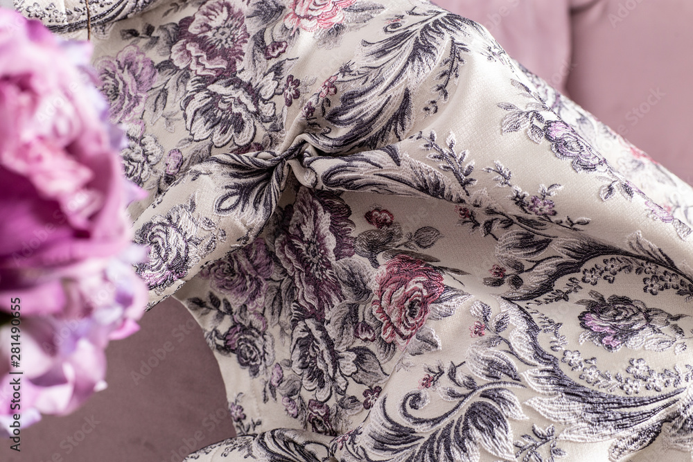 Obraz premium Bedspread with ornament close-up. Fabric, texture. 
