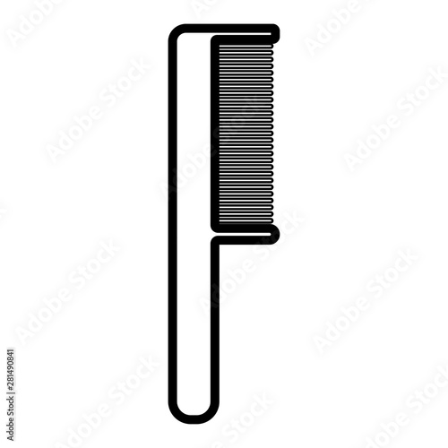 Black and white icon is a simple linear fashionable glamorous comb with a pen and teeth, a hairdresser's tool for making hair and beauty guidance. Vector illustration © Bolbik