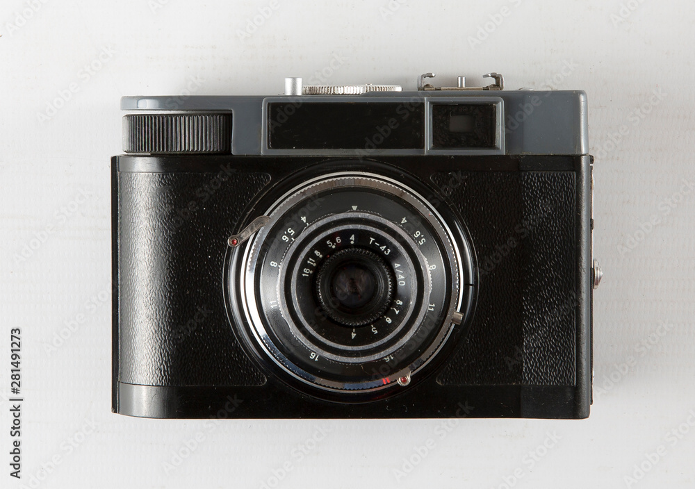 vintage retro photo camera isolated on the white background  close-up front view