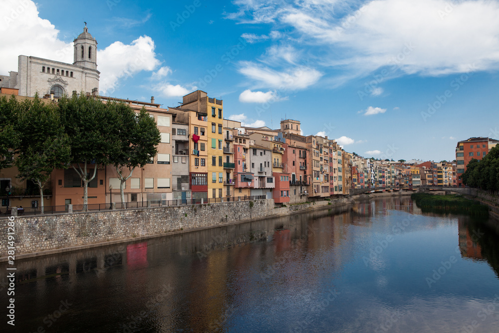 Beautiful buildings in Girona along the river