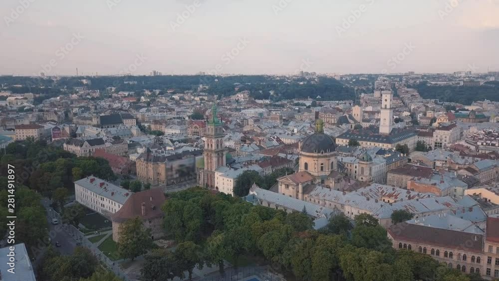 Aerial City Lviv, Ukraine. European City. Popular areas of the city. Town Hall Aerial City Lviv, Ukraine. European City. Popular areas of the city. Town Hall