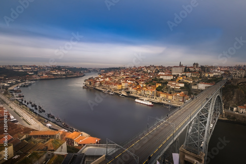 Aerial view of Dom Luis Bridge at the morning, Porto, Portugal