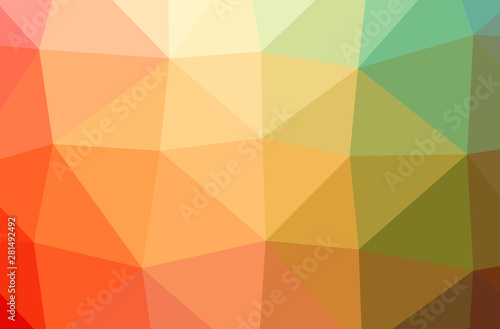 Illustration of abstract Green, Orange, Pink, Red, Yellow horizontal low poly background. Beautiful polygon design pattern.