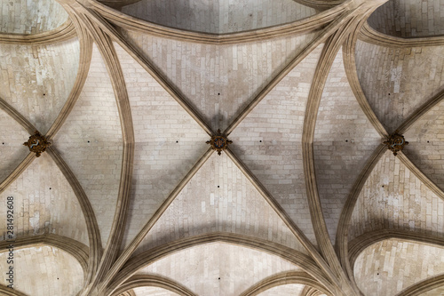 Fragment of the ceiling in the building, Interior of the Lonja de Palma building at Palma de Mallorca, Spain