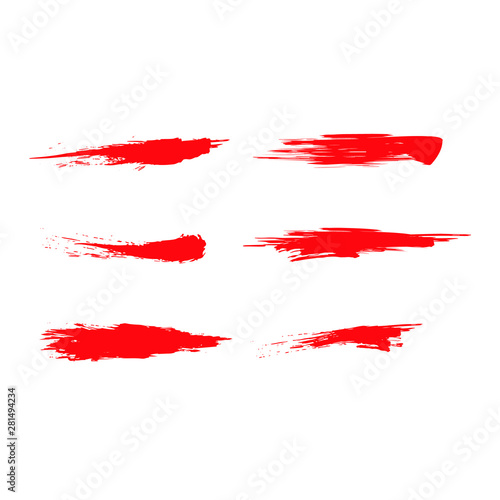 Red Brush Trace Texture Paint Set on a White. Vector