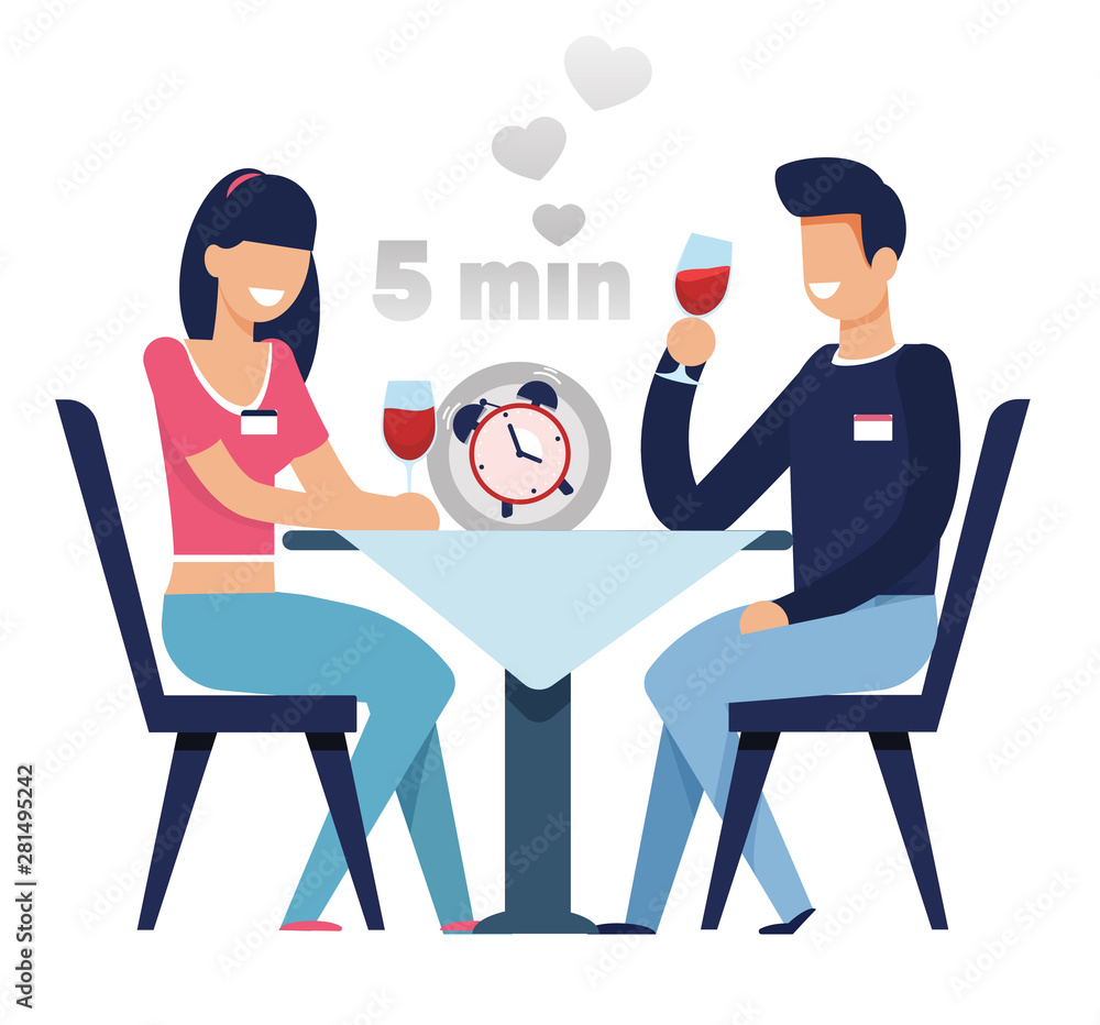 Man and Woman on Fast Dating in 5 Minutes Cartoon Man and Woman on Fast Dating in 5 Minutes Cartoon