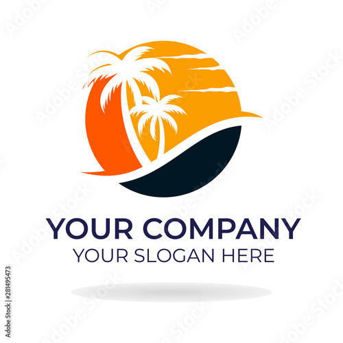 beach logo design with modern concepts vector template on white background