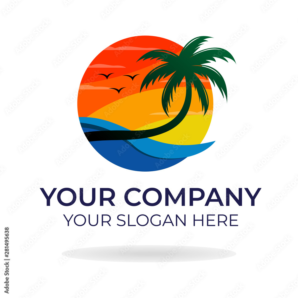 beach logo design with modern concepts vector template on white background