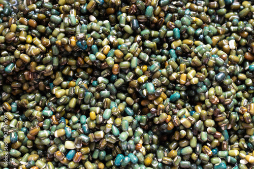 Glossy wet soaked  washed black dal beans  Urid lentils  soya  superfood   world travel food  colourful glossy gram seeds. Indian Kali Black Mung bean. Vegetarian  vegan  healthy protein and fibre