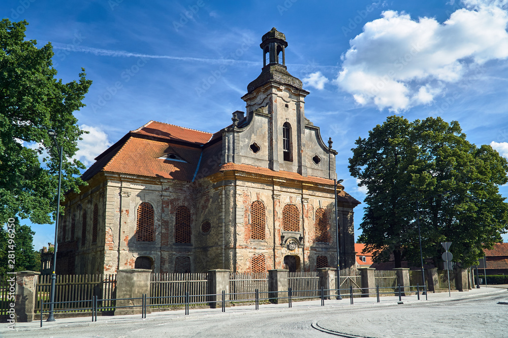 Ruins of the abandoned evangelical church in Goszcz in Poland.