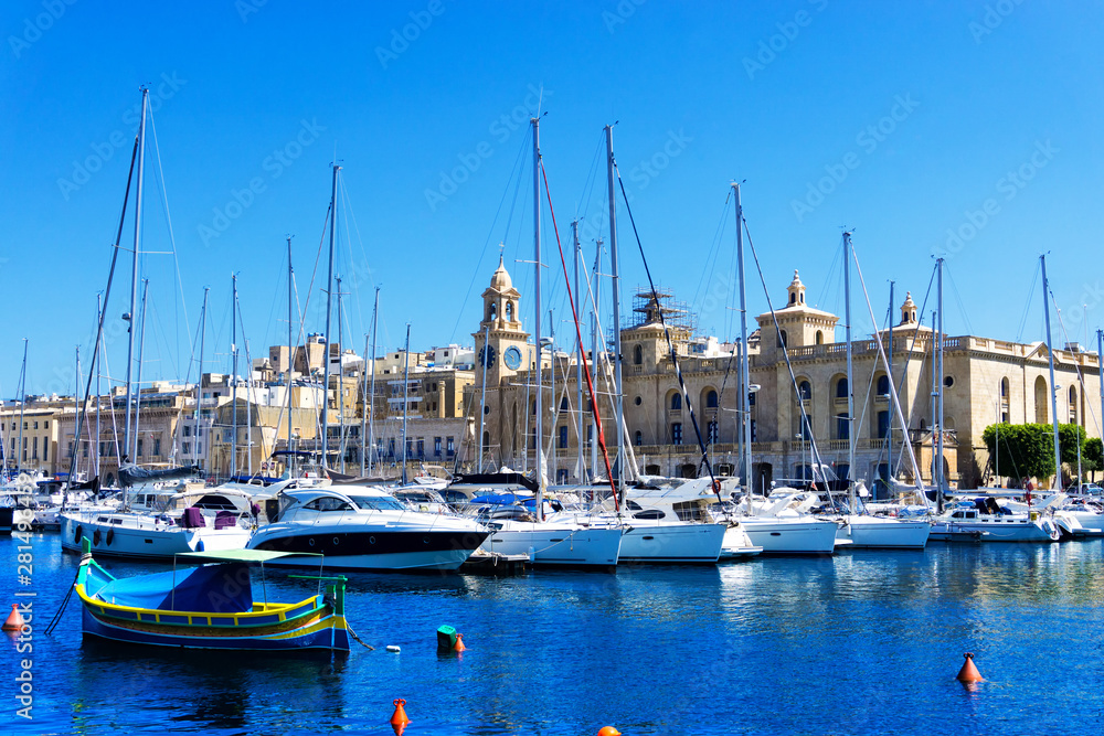 Boats with Senglea Fort in Malta