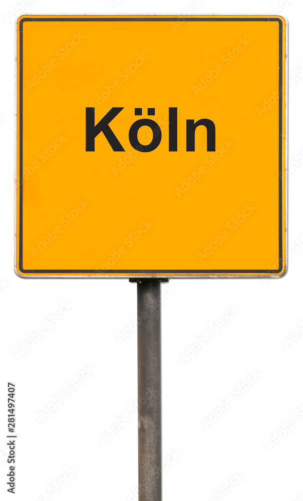 Cologne city Germany, yellow sign isolated on white Cologne city Germany, yellow sign isolated on white