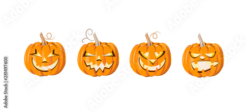 Halloween pumpkins face set. Cartoony emotions. Angry, cunning, happy. Halloween festive collection