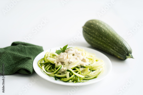 Green Zucchini Noodles with white Alfredo Sauce