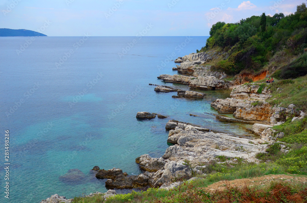 Turquoise sea coast in Corfu