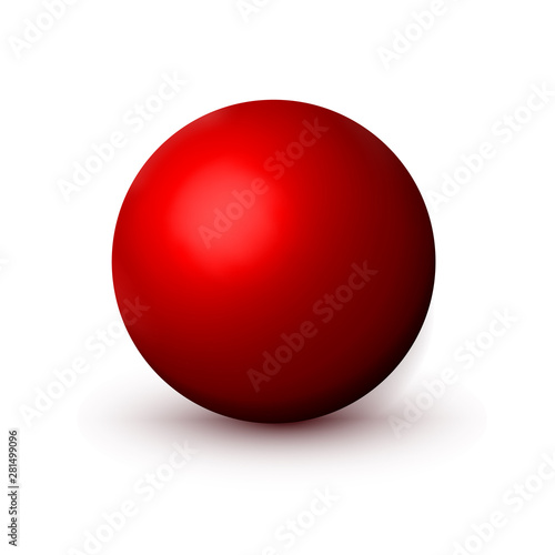 Red matte sphere, ball. Mock up of clean round the realistic object, velvety orb icon. Design round shape, geometric simple, figure circle form. Isolated on white background, vector illustration
