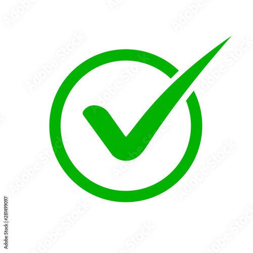 Green check mark icon. Checkmark in circle for checklist. Tick icon green colored in flat style.vector illustration